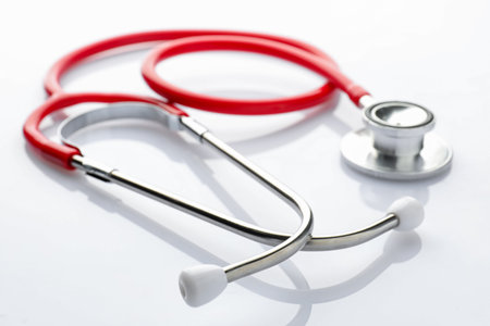 One stethoscope on white background, closeup. Medical toolの写真素材