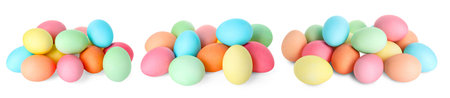 Easter eggs painted for festive celebration isolated on white, set