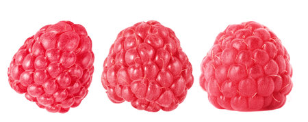 Fresh ripe raspberries isolated on white, set
