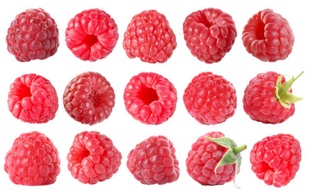 Set of fresh ripe raspberries isolated on white