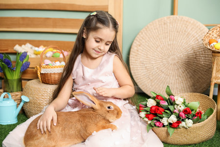 Little girl with cute Easter bunny indoors