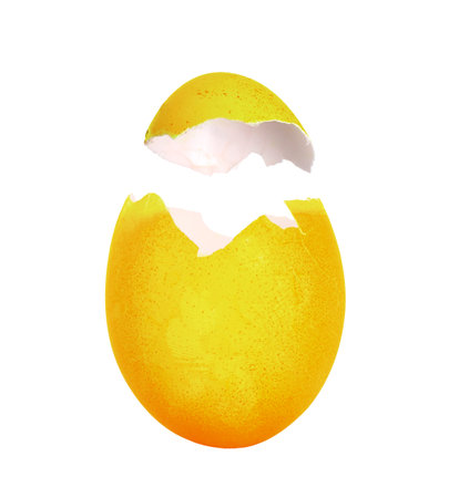 Easter egg. Cracked dyed eggshell on white background