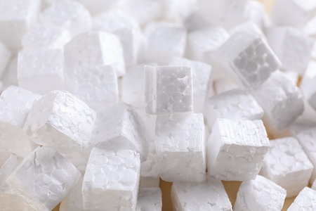 Pile of styrofoam cubes as background, closeupの写真素材