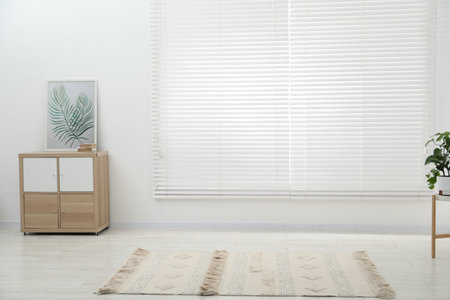 Green houseplants, picture and cabinet indoors, space for text.の写真素材