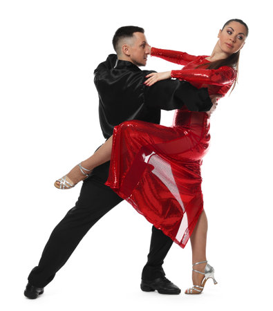 Couple of professional dancers on white backgroundの写真素材