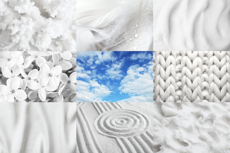 Collage with different textures in light shade and cloudsの写真素材