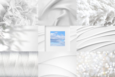 Collage with different textures in light shade and cloudsの写真素材