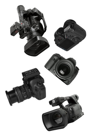 Cameras on white background