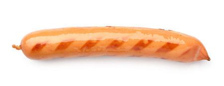 Grilled sausage isolated on white, top viewの写真素材