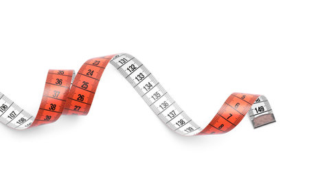 One color measuring tape isolated on white, top view