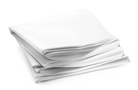 Blank folded newspapers isolated on white. Mockup for design