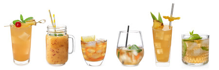 Different orange cocktails isolated on white, setの写真素材
