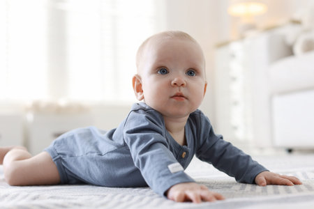 Cute little baby on floor at home
