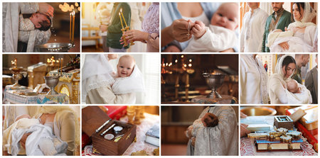 Baptism. Collage with moments of Christian sacramentの写真素材