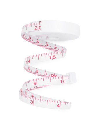 One color measuring tape isolated on white, above view