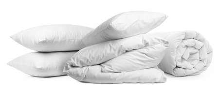 Bed accessories for comfortable sleep isolated on white