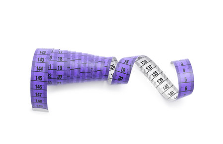 One measuring tape isolated on white, top view