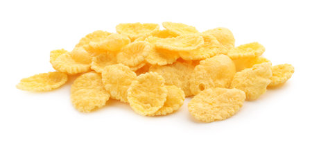 Tasty crispy corn flakes isolated on white