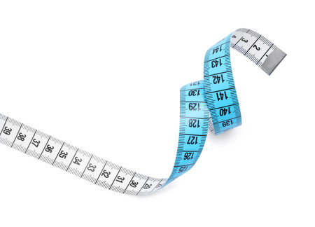 One measuring tape isolated on white, top view