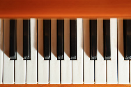 Classic piano as background, top view. Musical instrument