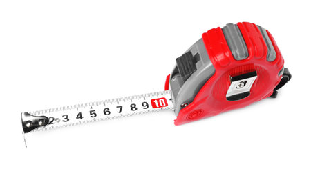 One measuring tape isolated on white, above view