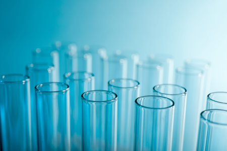 Many test tubes on light background, closeup
