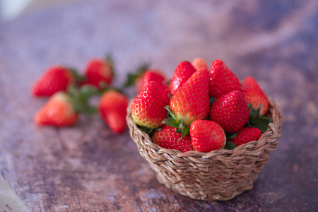 Strawberries on black background. Place to text.の写真素材