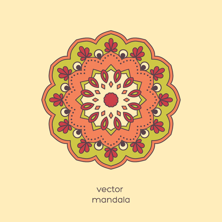 Ornamental colorful floral mandala. Stylish geometric pattern in oriental style. Indian, asian, arabic, islamic, ottoman, moroccan motif. Vector illustration.のイラスト素材