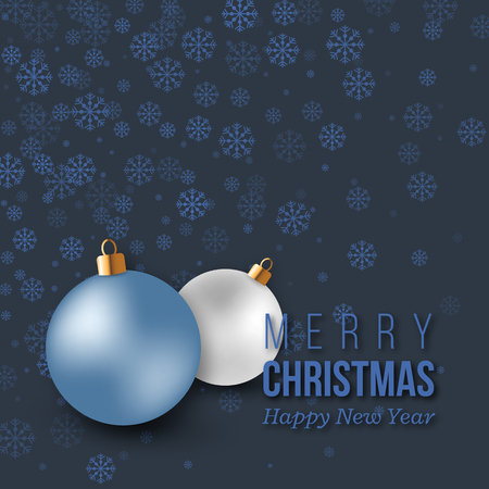 Christmas blue decoration with snowflakes and baubles. Vector illustration.のイラスト素材