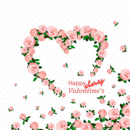 Hand drawn roses heart. Vintage floral card, background for Valentines day. Vector illustration.のイラスト素材