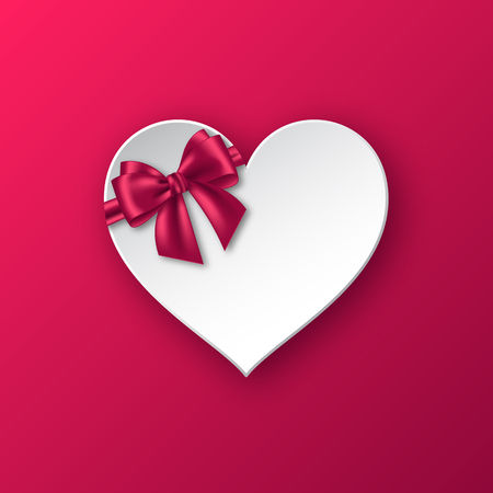Realistic paper heart with bow for holiday design. Abstract greeting banner. Vector illustraton.のイラスト素材