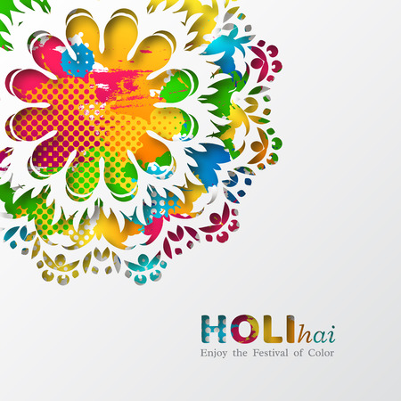 Holi holiday design with colorful watercolor splash and mandala. Vector illustration.のイラスト素材