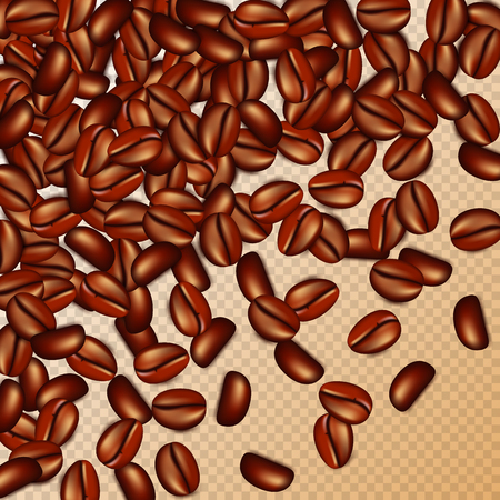 Realistic 3d coffee beans on transparent background. Vector illustration.のイラスト素材