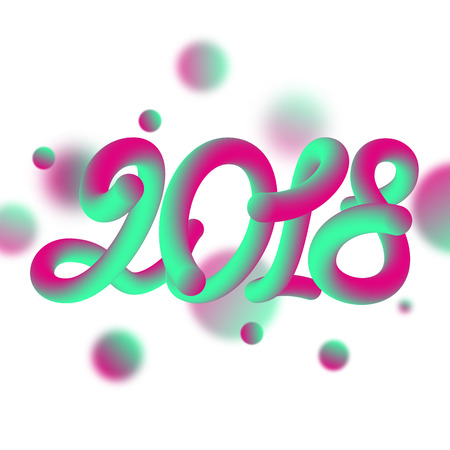 3d numeric 2018 with fluid effect, liquid shape on white. Christmas, new year background. Vector illustration.のイラスト素材