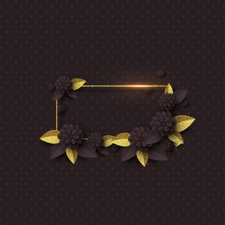 Template for greeting card, holiday background. with black and gold flowers frame Vector illustration.のイラスト素材