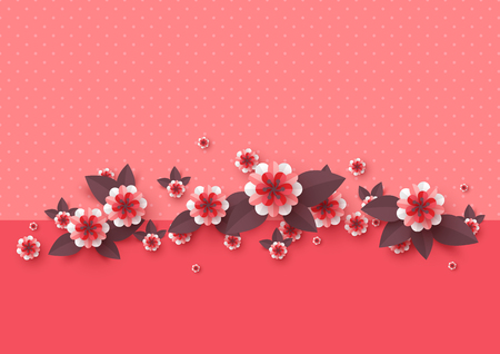 Paper cut decorative flowers. Template for greeting card, holiday background. Papercraft style. Vector illustration.のイラスト素材