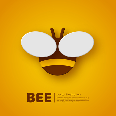 Paper cut style bee. Element for beekeeping and honey product design. Yellow background, vector illustration.のイラスト素材