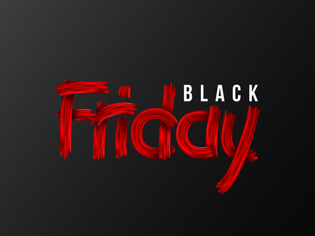 Black Friday sale typographic design. Hand drawn stylized lettering. Black background. Vector illustration.のイラスト素材