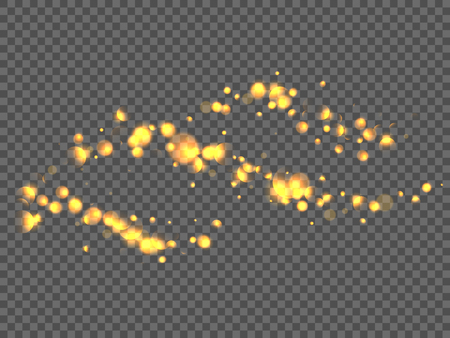 Magic yellow sparkling elements with bokeh glowing light effect. Isolated on transparent background. Decoration for holiday design. Vector illustration.のイラスト素材
