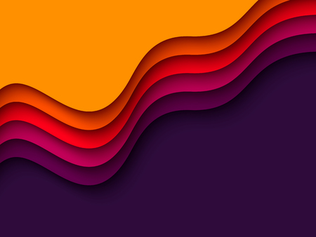 3d paper cut style background. Shapes with shadow in orange, red, purple and violet colors. Layered effect, carving art. Design for business presentation, posters, flyers, prints. Vectorのイラスト素材