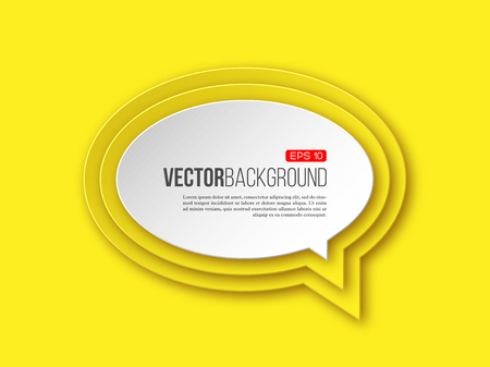3d paper round speech bubble, yellow color. Layered effect with shadow. Vector illustration.のイラスト素材
