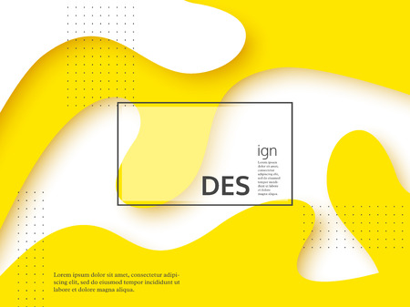 Liquid abstract yellow and white background. 3d fluid shapes composition, trendy minimal design. Vector illustration.のイラスト素材