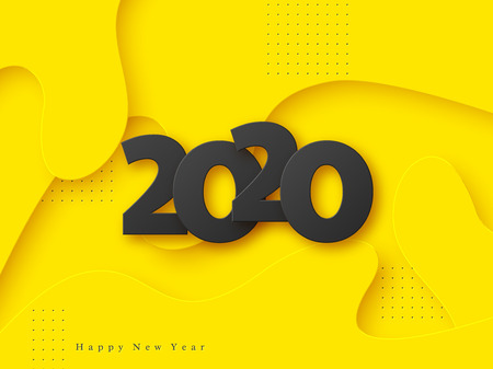 2020 3d New Year vector illustration. Paper cut layered art. Yellow holiday background. Abstract greeting or invitation card.のイラスト素材