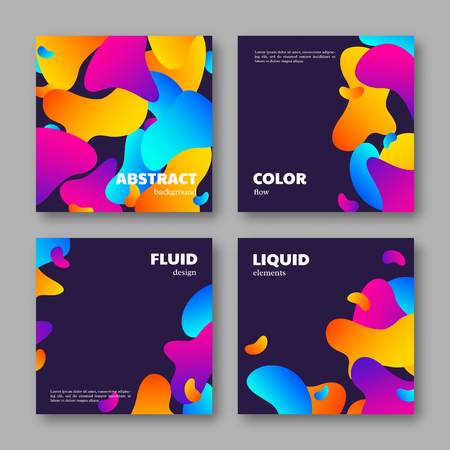 Set of cards with abstract liquid elements. Flowing shapes with fluid gradient color. Template for presentation, ad, cover design. Vector.のイラスト素材