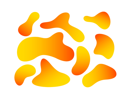 Set of abstract liquid elements. Flowing liquid shapes with fluid orange gradient color. Isolated on white. Vector trendy design.のイラスト素材