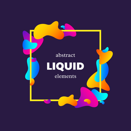 Frame with abstract liquid elements. Flowing shapes with fluid gradient color and frame. Vector trendy design.のイラスト素材