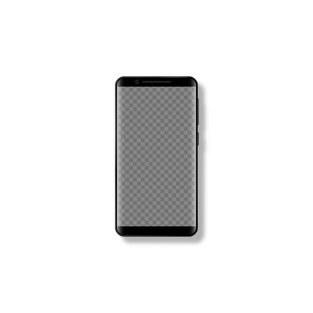 Realistic 3d mobile smartphone mockup. Phone template with empty display. Isolated on white background. Vector illustration.のイラスト素材