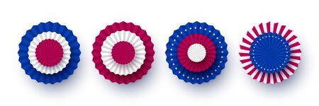 USA paper fans collection for national American holidays. Decorative vector design elements isolated on white.のイラスト素材