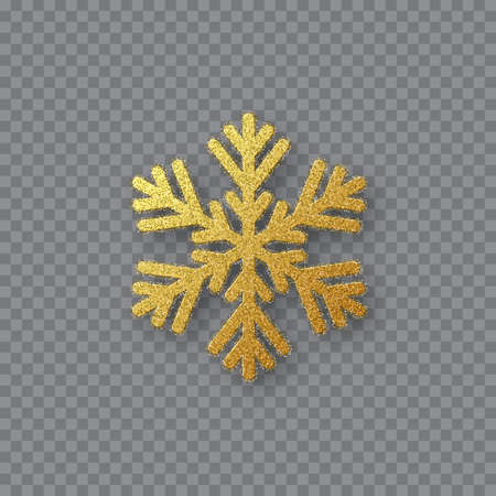 Glitter golden snowflake. Christmas decorative design element. Decoration for New Year holidays. Isolated on transparent background. Vector illustration.のイラスト素材