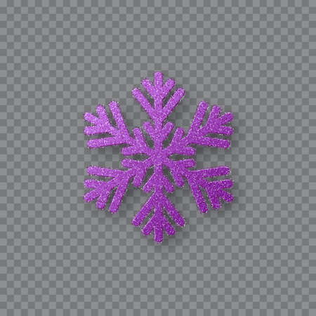 Glitter violet snowflake. Christmas decorative design element. Decoration for New Year holidays. Isolated on transparent background. Vector illustration.のイラスト素材